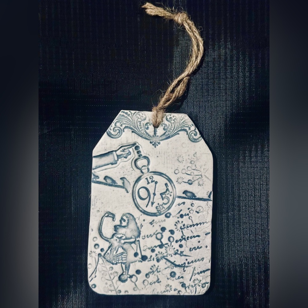 🎁 Alice in Wonderland Handmade Ceramic Wall Gift Tag Art Decor OOAK Ornament